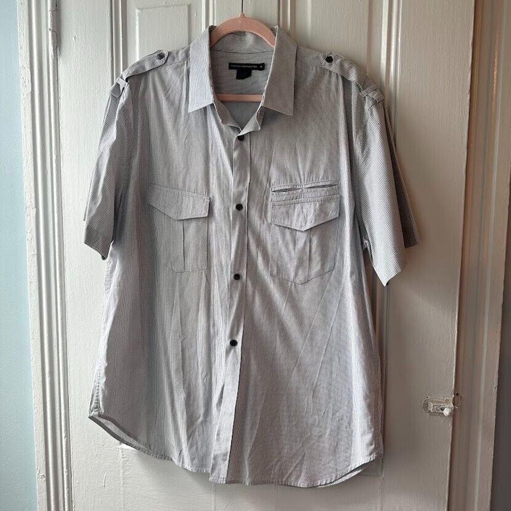 French Connection Button Up Shirt Mens XL White Short Sleeve Cotton Pockets